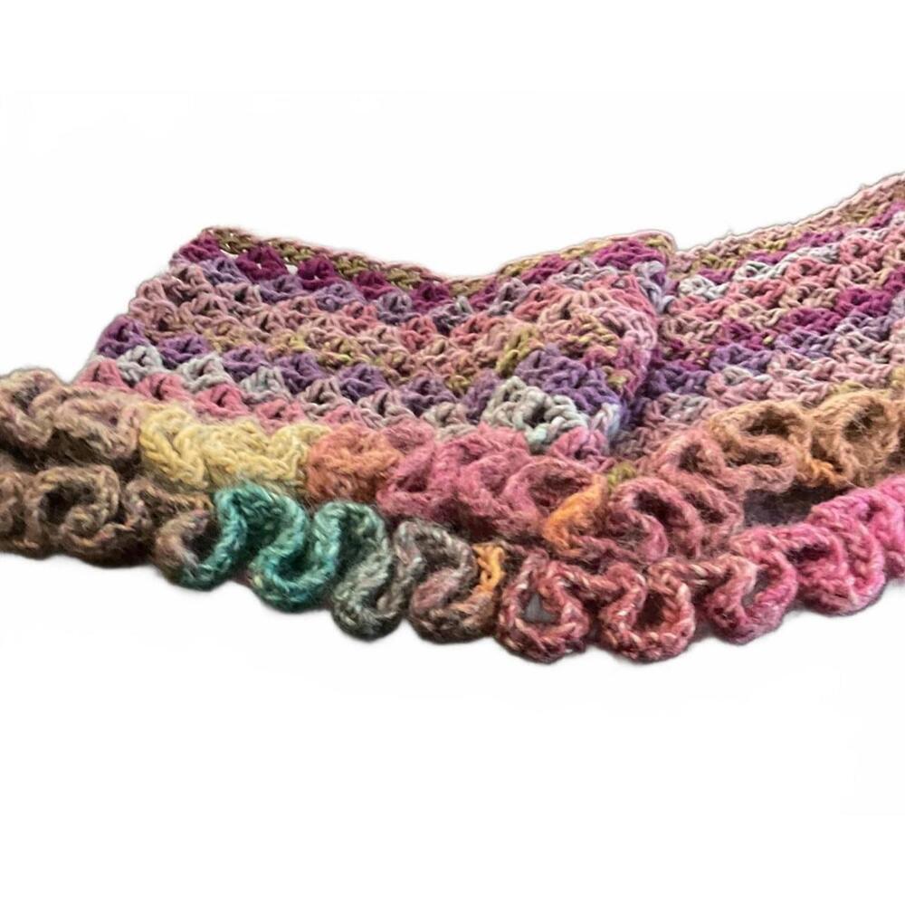 Colorful Handmade Crochet Infinity Scarf with Ruffled Edges